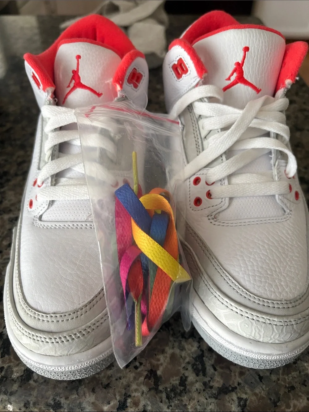 Jordan Kids White and Crimson High Top Sneakers